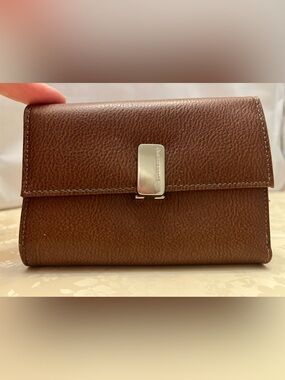 Liz Claiborne Brown Pebble Leather Wallet with Silver-Tone Clip